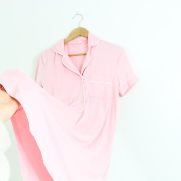 *Ekouaer Light Pink Button Up Sleep Dress - Picture 6 of 7
